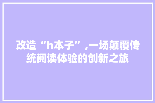 改造“h本子”,一场颠覆传统阅读体验的创新之旅