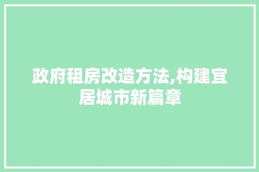 政府租房改造方法,构建宜居城市新篇章