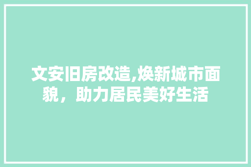 文安旧房改造,焕新城市面貌，助力居民美好生活
