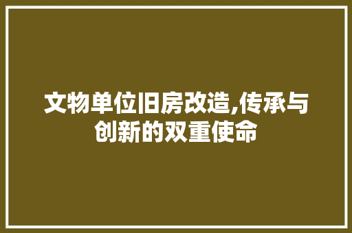 文物单位旧房改造,传承与创新的双重使命