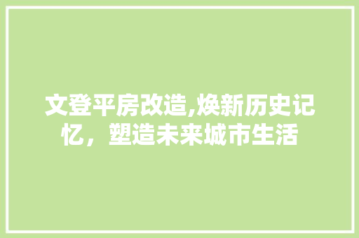 文登平房改造,焕新历史记忆，塑造未来城市生活
