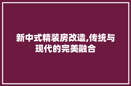 新中式精装房改造,传统与现代的完美融合