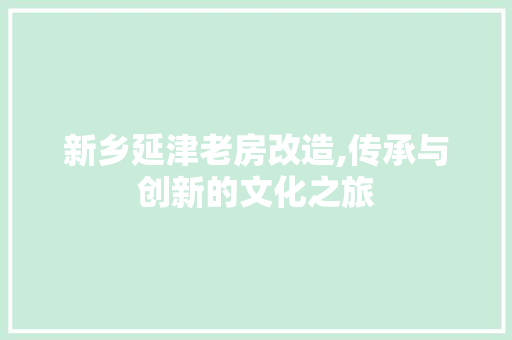 新乡延津老房改造,传承与创新的文化之旅