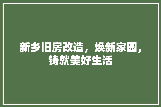 新乡旧房改造，焕新家园，铸就美好生活