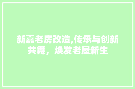 新嘉老房改造,传承与创新共舞，焕发老屋新生