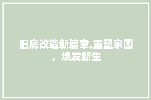 旧房改造新篇章,重塑家园，焕发新生