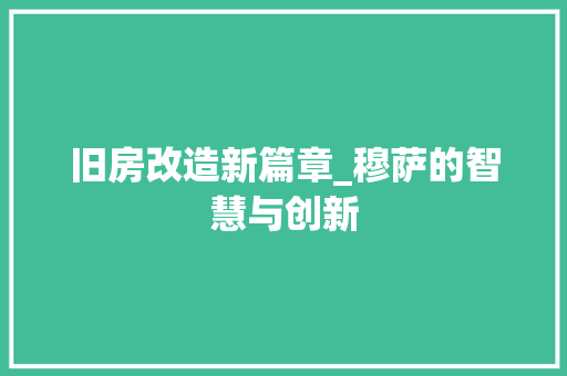 旧房改造新篇章_穆萨的智慧与创新
