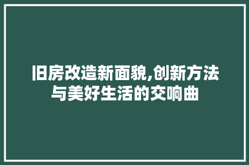 旧房改造新面貌,创新方法与美好生活的交响曲