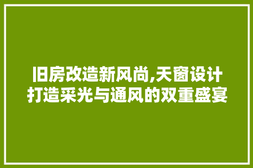 旧房改造新风尚,天窗设计打造采光与通风的双重盛宴