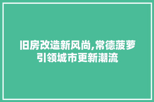 旧房改造新风尚,常德菠萝引领城市更新潮流