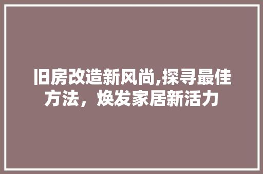 旧房改造新风尚,探寻最佳方法，焕发家居新活力 墙体维修