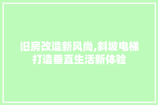旧房改造新风尚,斜坡电梯打造垂直生活新体验