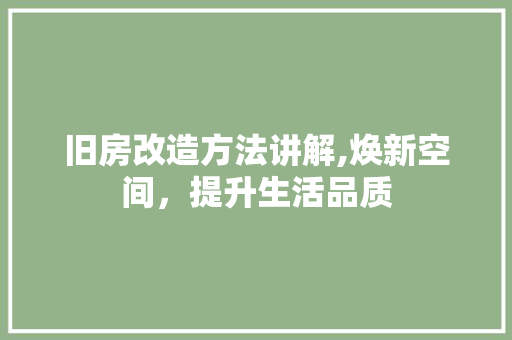 旧房改造方法讲解,焕新空间，提升生活品质