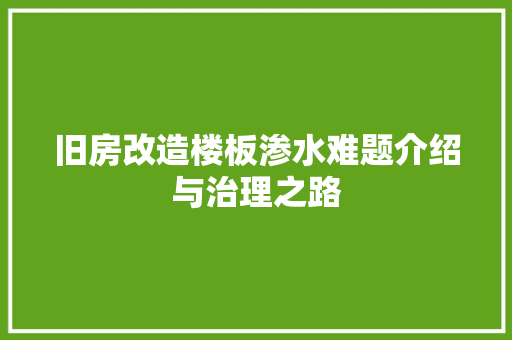 旧房改造楼板渗水难题介绍与治理之路