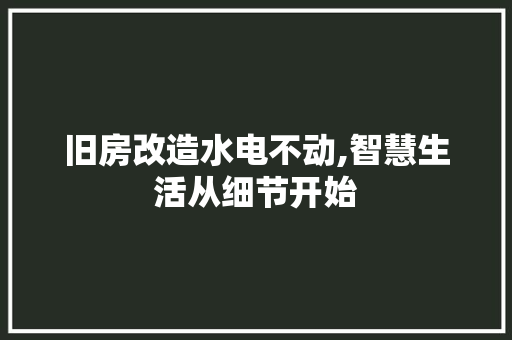 旧房改造水电不动,智慧生活从细节开始