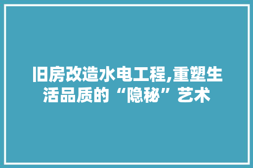 旧房改造水电工程,重塑生活品质的“隐秘”艺术