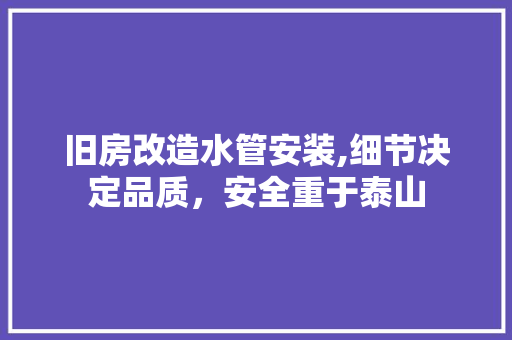 旧房改造水管安装,细节决定品质，安全重于泰山