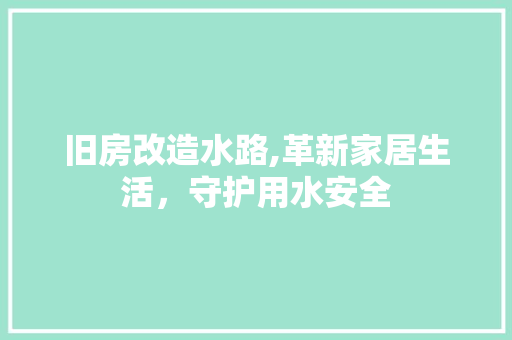 旧房改造水路,革新家居生活，守护用水安全