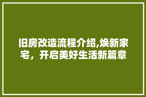 旧房改造流程介绍,焕新家宅，开启美好生活新篇章