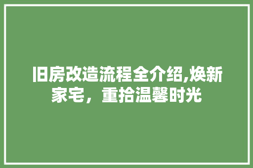 旧房改造流程全介绍,焕新家宅，重拾温馨时光