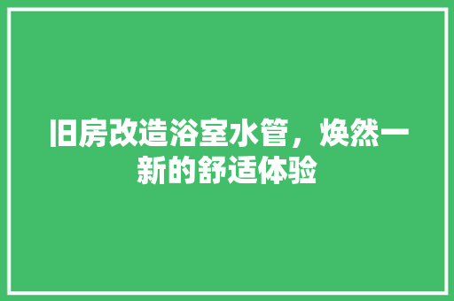旧房改造浴室水管，焕然一新的舒适体验