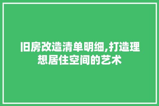 旧房改造清单明细,打造理想居住空间的艺术 家电维修