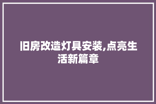 旧房改造灯具安装,点亮生活新篇章 家电维修
