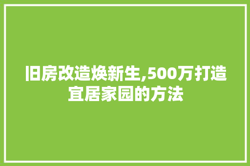 旧房改造焕新生,500万打造宜居家园的方法
