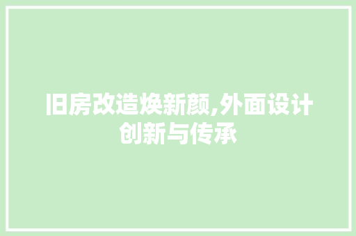 旧房改造焕新颜,外面设计创新与传承