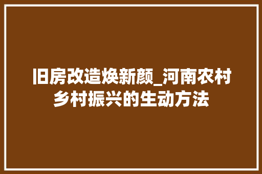 旧房改造焕新颜_河南农村乡村振兴的生动方法