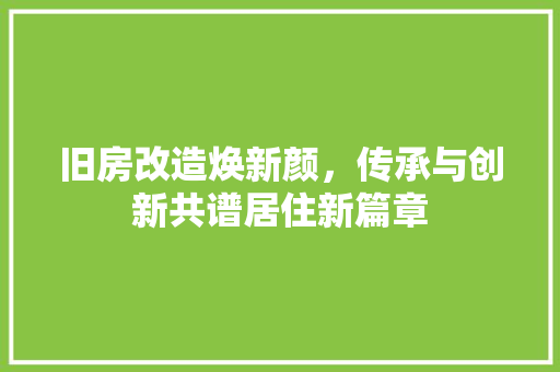 旧房改造焕新颜，传承与创新共谱居住新篇章
