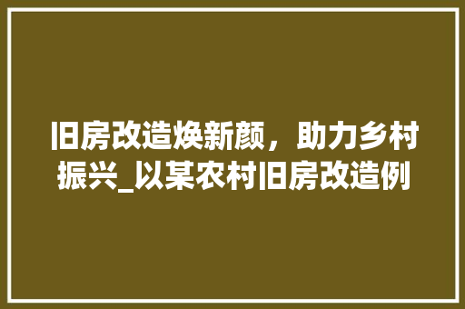 旧房改造焕新颜，助力乡村振兴_以某农村旧房改造例子介绍 户内维修