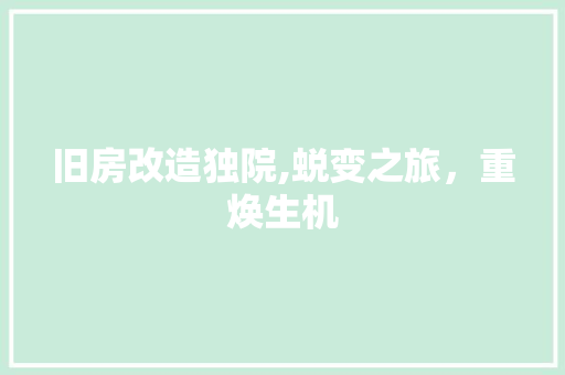 旧房改造独院,蜕变之旅，重焕生机