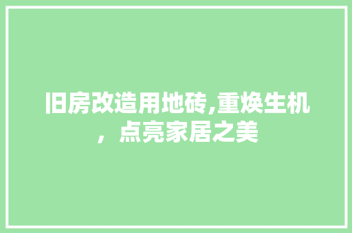 旧房改造用地砖,重焕生机，点亮家居之美