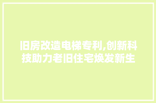 旧房改造电梯专利,创新科技助力老旧住宅焕发新生