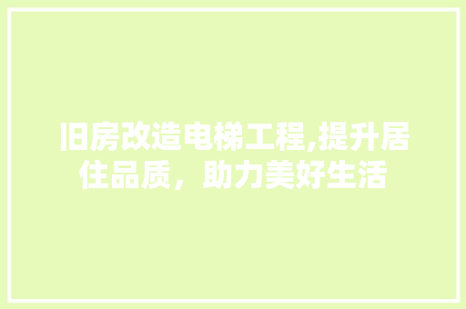 旧房改造电梯工程,提升居住品质，助力美好生活