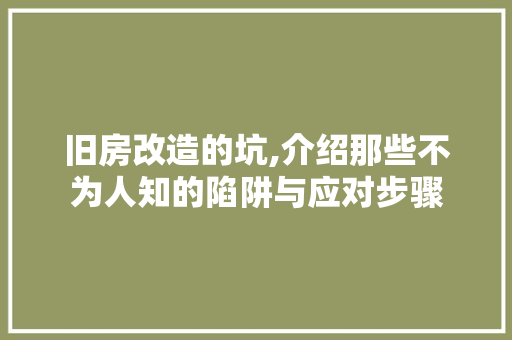 旧房改造的坑,介绍那些不为人知的陷阱与应对步骤 家电维修