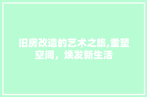 旧房改造的艺术之旅,重塑空间，焕发新生活