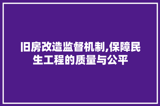 旧房改造监督机制,保障民生工程的质量与公平