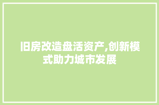 旧房改造盘活资产,创新模式助力城市发展