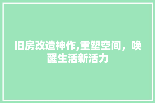 旧房改造神作,重塑空间，唤醒生活新活力