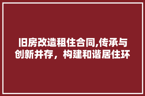 旧房改造租住合同,传承与创新并存，构建和谐居住环境