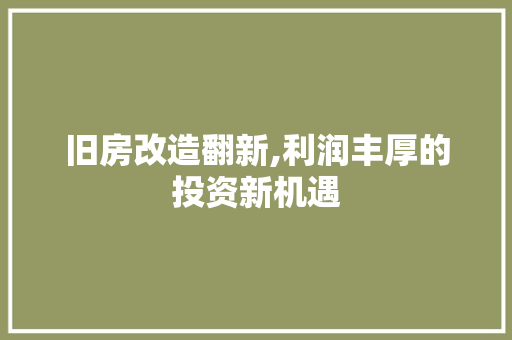 旧房改造翻新,利润丰厚的投资新机遇