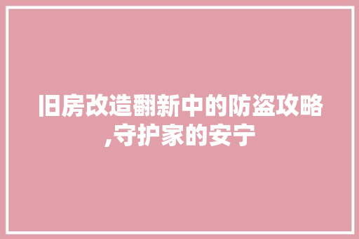 旧房改造翻新中的防盗攻略,守护家的安宁