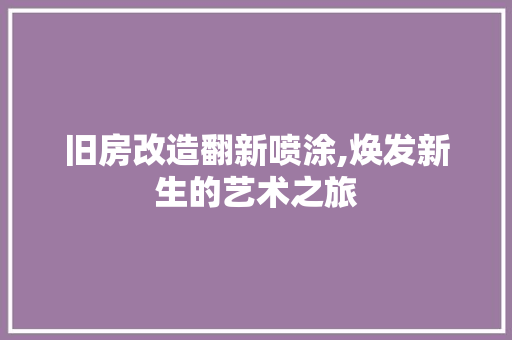 旧房改造翻新喷涂,焕发新生的艺术之旅