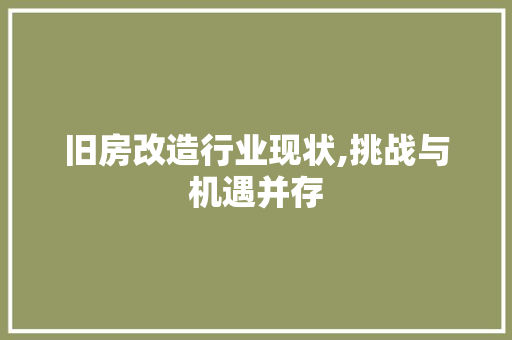 旧房改造行业现状,挑战与机遇并存