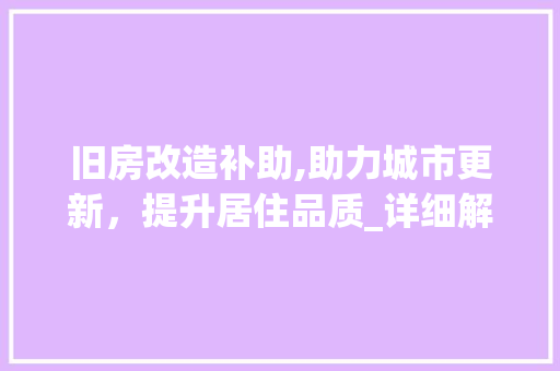 旧房改造补助,助力城市更新，提升居住品质_详细解读政策背后的深远影响