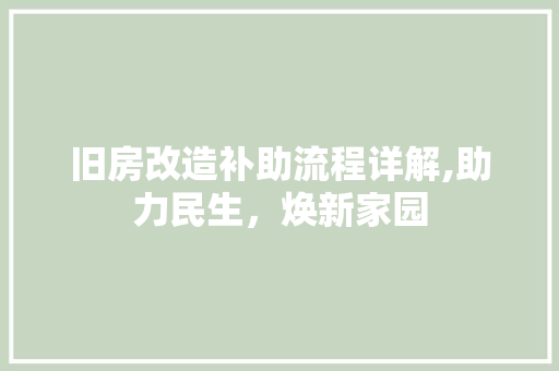 旧房改造补助流程详解,助力民生，焕新家园