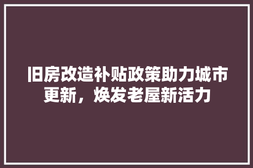 旧房改造补贴政策助力城市更新，焕发老屋新活力