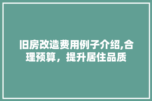 旧房改造费用例子介绍,合理预算，提升居住品质